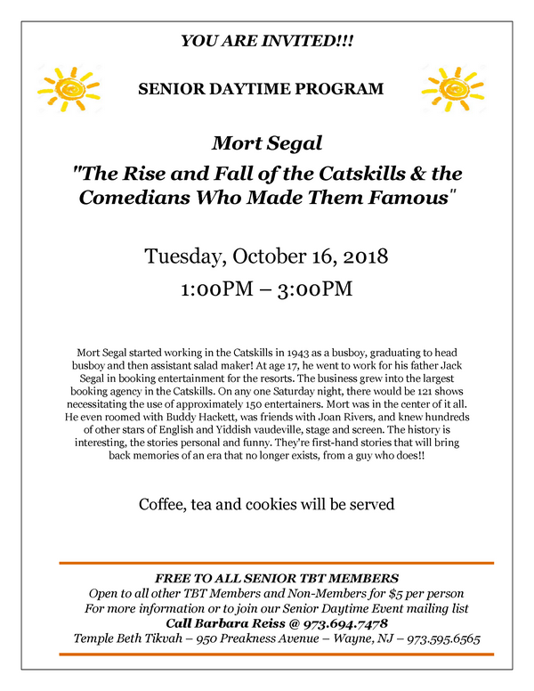 senior daytime program with Mort Segal Flyer october 2018